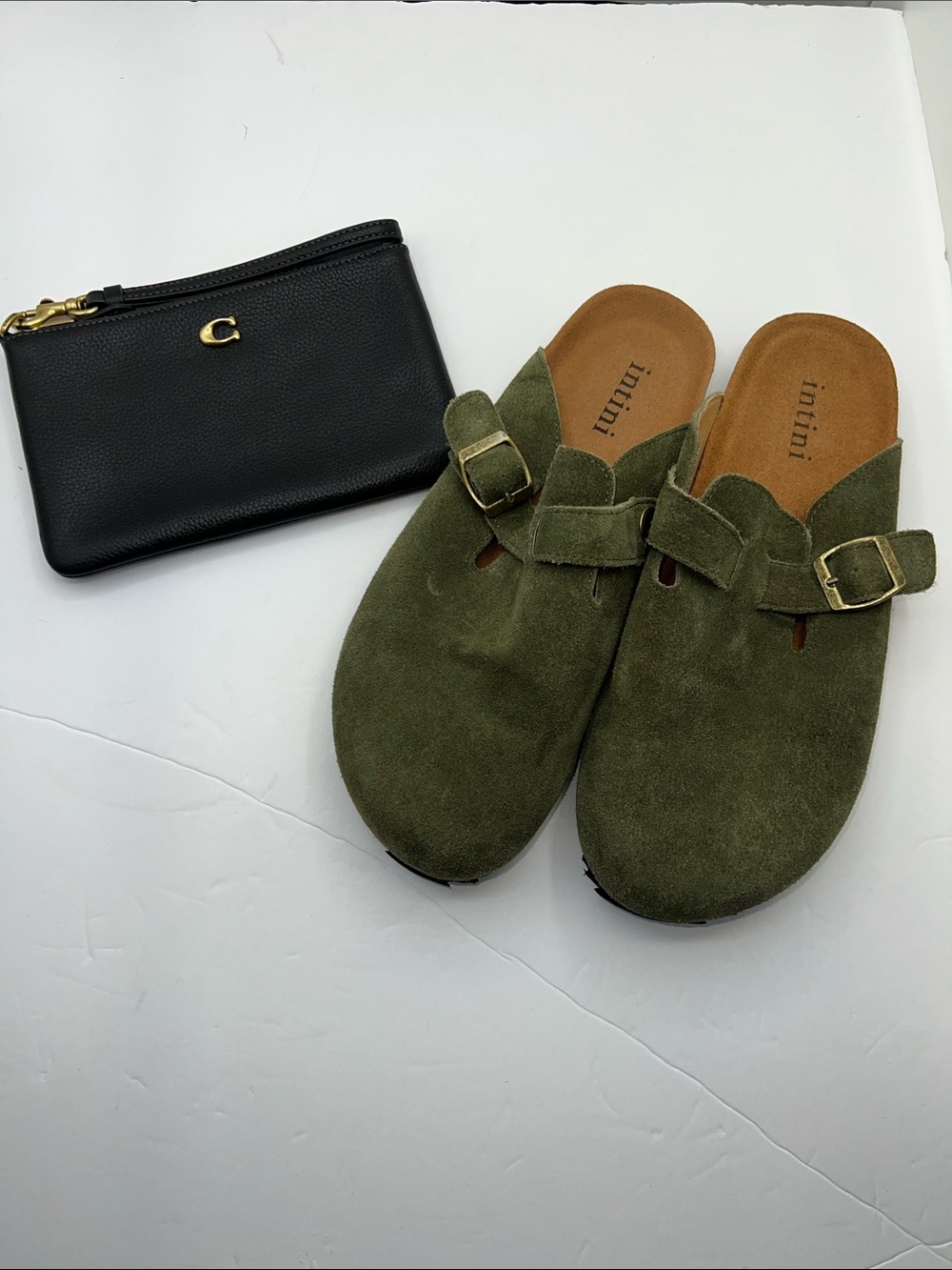 Intini Olive Green Suede Slip-On Moccasins with Buckle